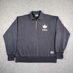 Roots Athletics Men Small Blue Canada Quarter Zip Sweatshirt Maple Leaf Pullover